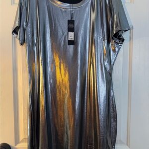 Fashion Nova Silver Metallic Mini Dress